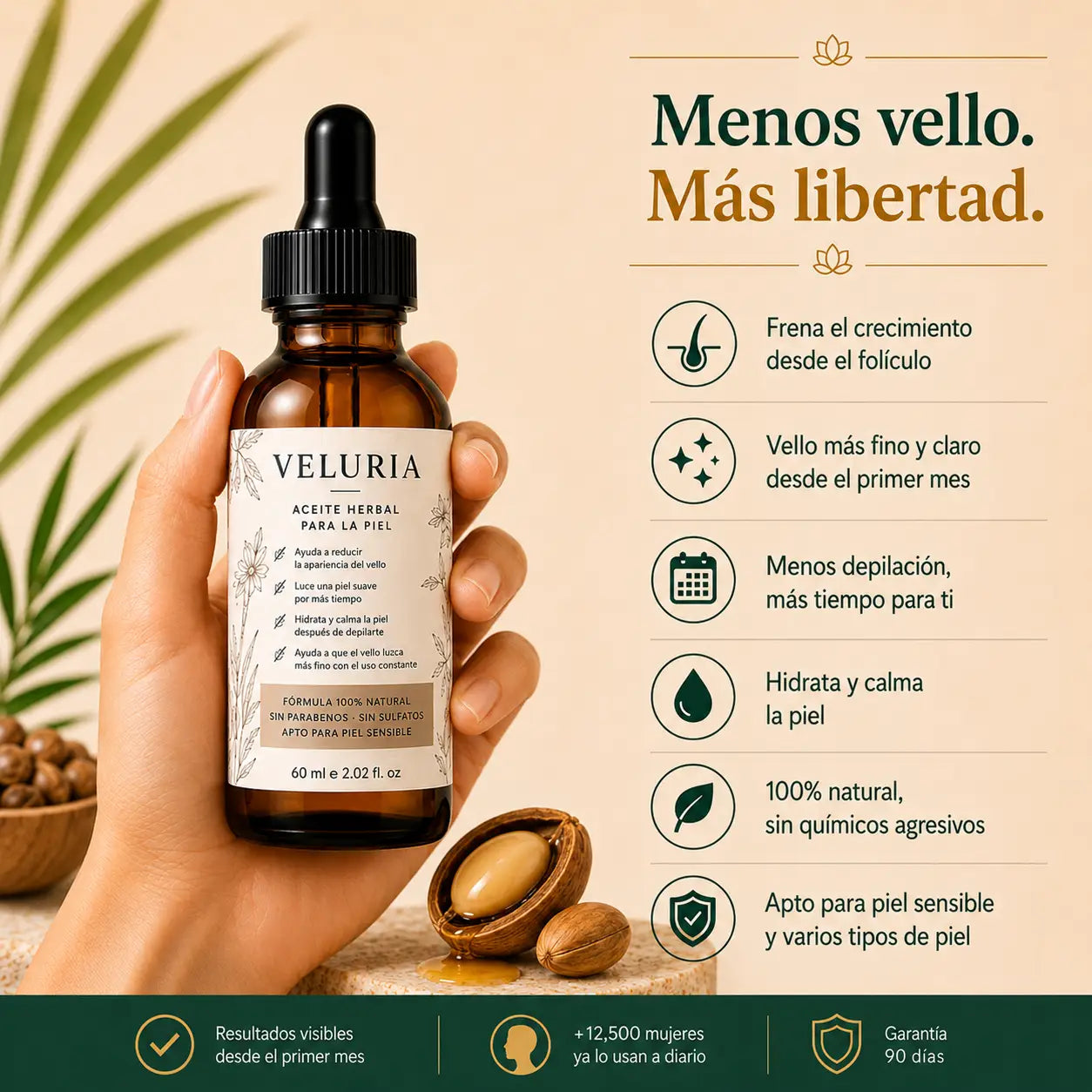 Aceite Reductor de Vello Facial - Fórmula 100% Natural